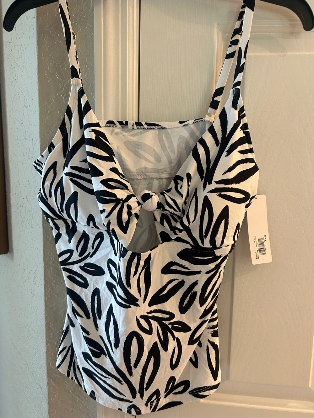 Kohl's Black and White Tie-Front Knot Tank bathing suit top